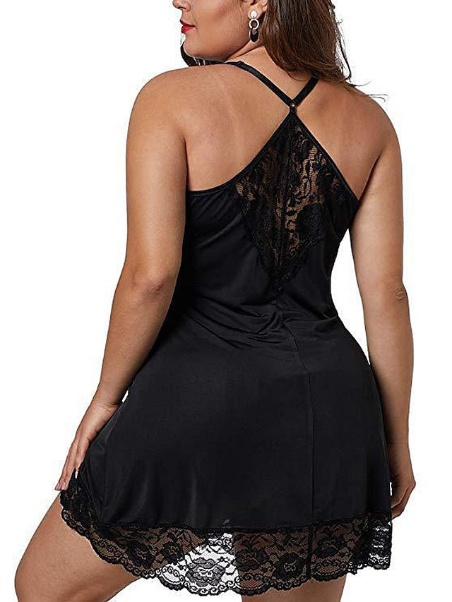 Women's Sexy Lace Backless Slip Dress - Cozy Mini Nightwear for Home Lounge