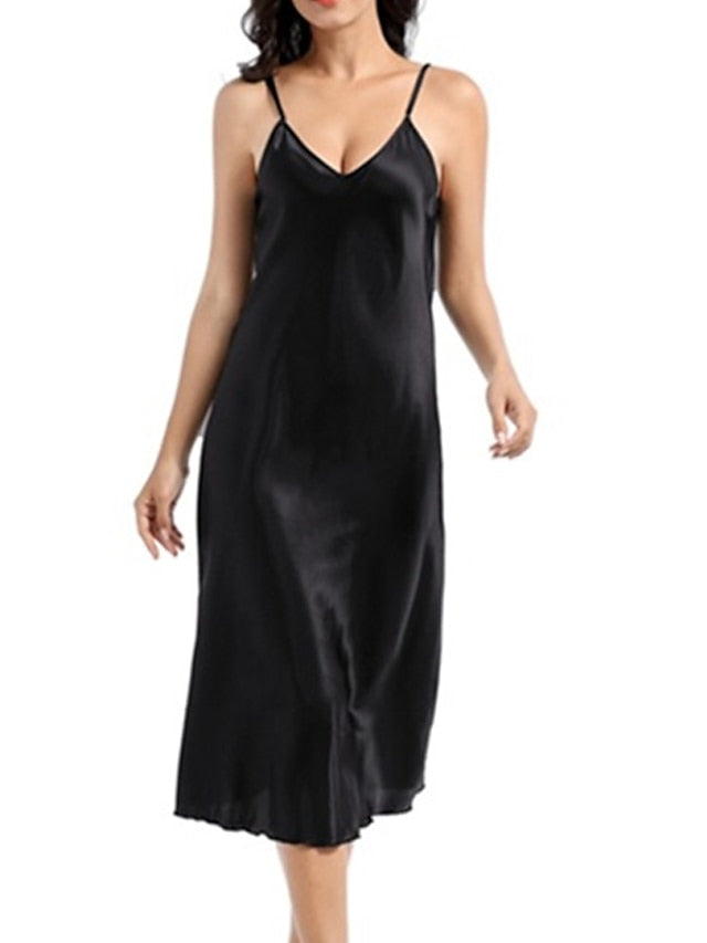 Women's Satin Sleeveless Nightgown - Retro Comfort, Breathable, Adjustable Straps, Perfect Gift