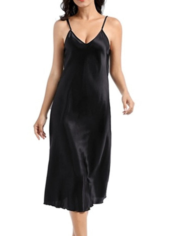 Women's Satin Sleeveless Nightgown - Retro Comfort, Breathable, Adjustable Straps, Perfect Gift