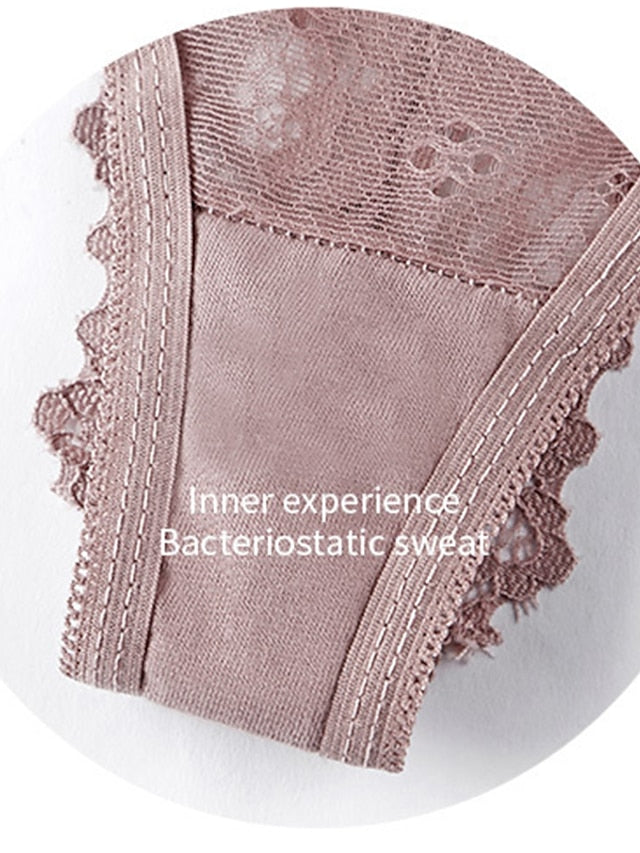 Womens Underwear Lace Hollow Out Hipster Panties Solid Color T Back Low Waist Ladies Briefs