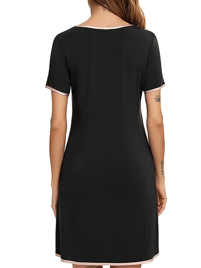 Women's Casual Crewneck T-Shirt Dress with Pocket - Solid Color Mini Shift Lounge Wear