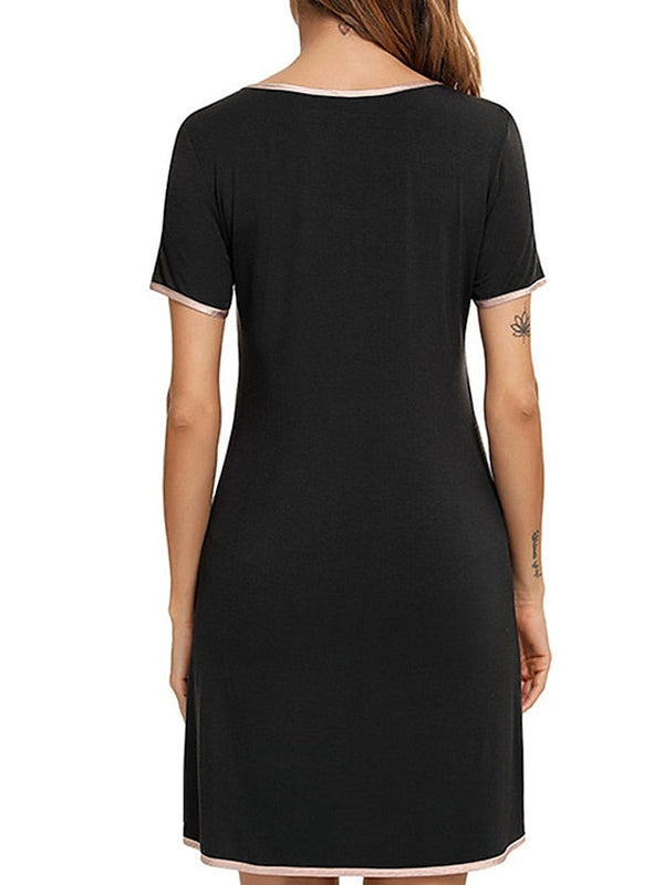 Women's Casual Crewneck T-Shirt Dress with Pocket - Solid Color Mini Shift Lounge Wear