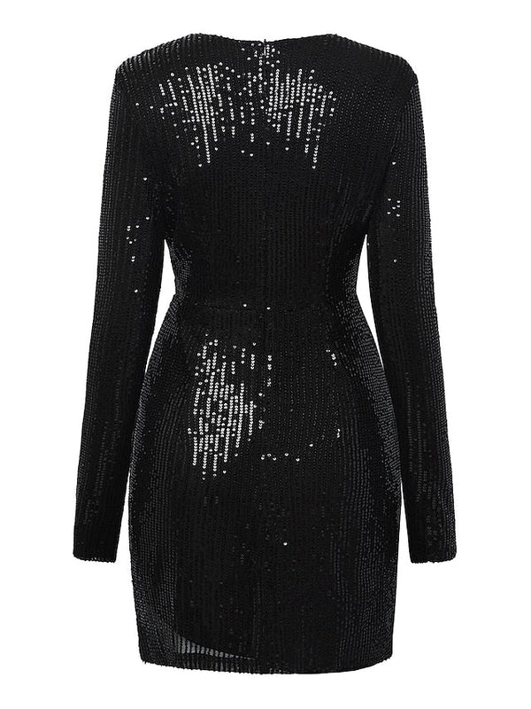 Women‘s Formal Party Dress Sequin Dress Holiday Dress Mini Dress Black Gold Long Sleeve Pure Color Sequins Winter Fall Spring