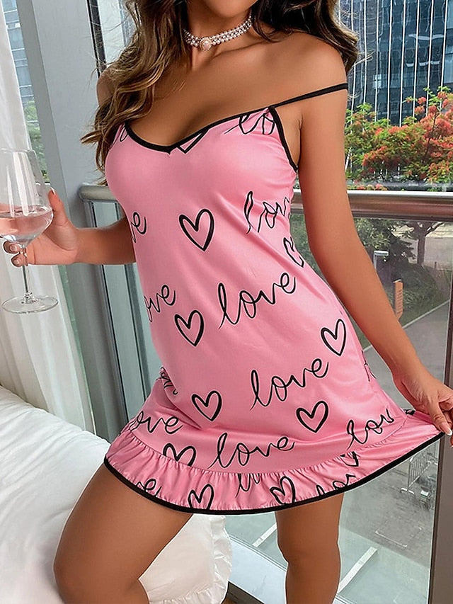 Women's Shift Dress Slip Dress Mini Dress Sexy Cozy Backless Print Heart Strap Home Lounge