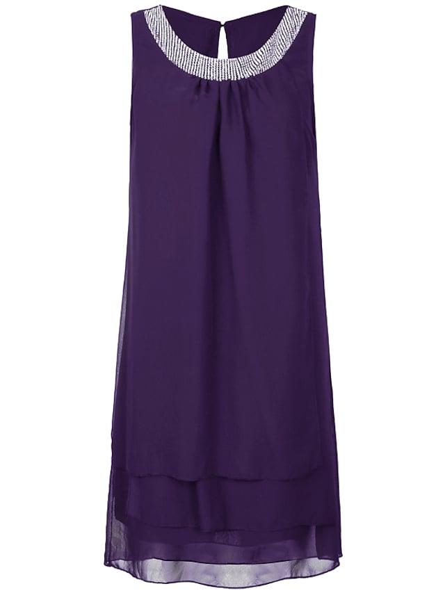 Women's Sleeveless Pure Color Crew Neck Casual Weekend Temperament Chiffon Dress