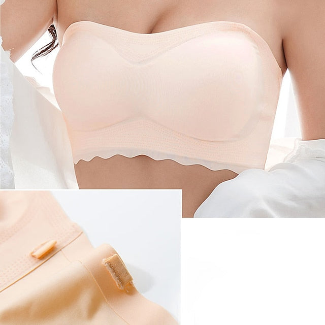 Women's Bras & Bralettes Seamless Strapless Full Coverage Solid Color Sexy Micro-elastic Push Up Invisible Sport Casual Daily Nylon Black , 1 PC