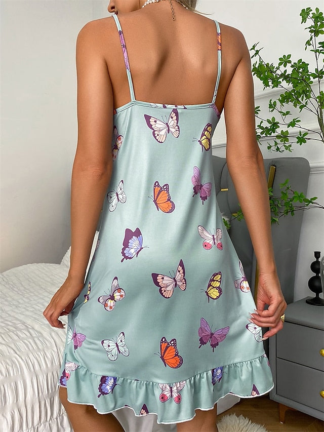 Women's Strap Dress Night Dress Mini Dress Daily Casual Print Floral Strap Home Lounge Light Green Pink