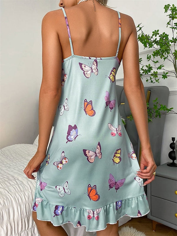 Women's Strap Dress Night Dress Mini Dress Daily Casual Print Floral Strap Home Lounge Light Green Pink