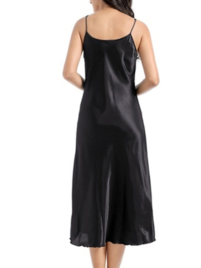 Women's Satin Sleeveless Nightgown - Retro Comfort, Breathable, Adjustable Straps, Perfect Gift