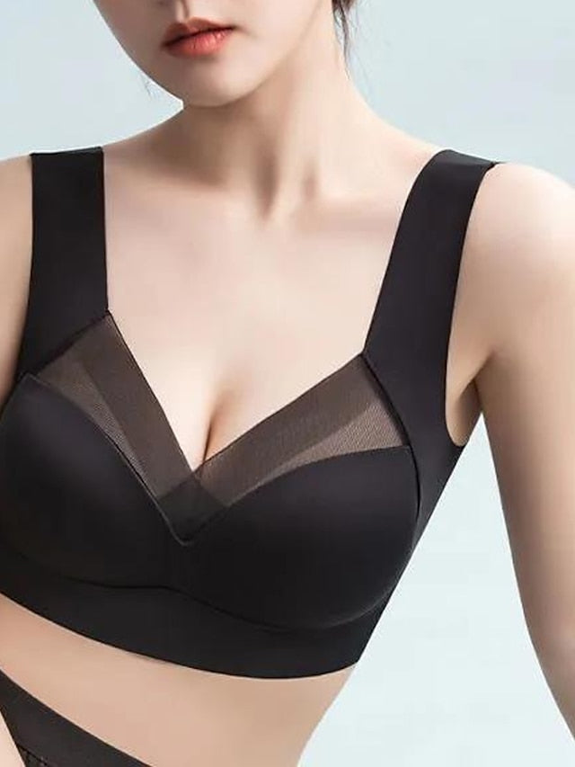Women's Wireless Bras Fixed Straps Full Coverage V Neck Breathable Pure Color Pull-On Closure Casual Daily Nylon 1PC Pink Bras & Bralettes