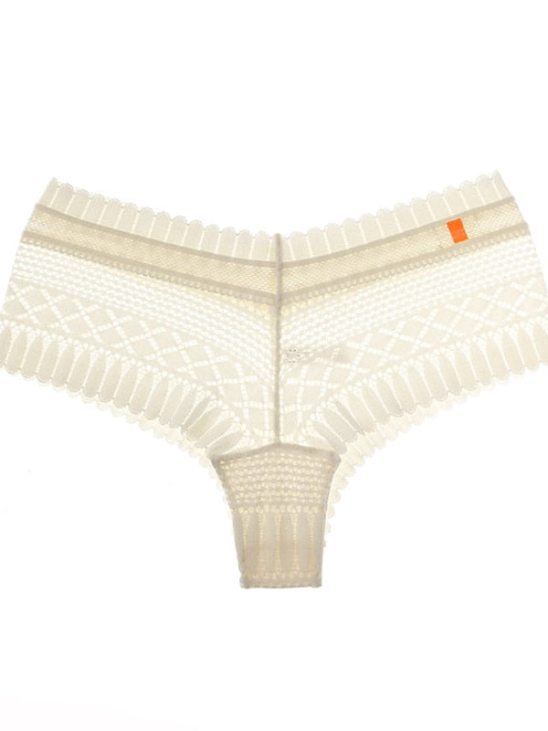Women's Flower Lace Hole Simple Pure Color Basic Panties Brief Micro-elastic Mid Waist Sexy Nylon 1 PC Green One-Size