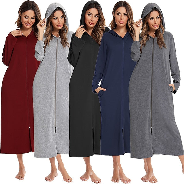 Women's Polyester Onesie Jumpsuit - Round Neck, Long Sleeve, Pocket, Zipper, Fall/Winter Comfort Main image