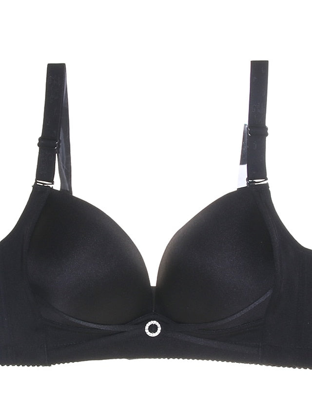 Women's Wireless Bras Double Strap Adjustable 34 Cup Deep V Breathable Push Up Pure Color Hook & Eye Casual Daily Nylon 1PC