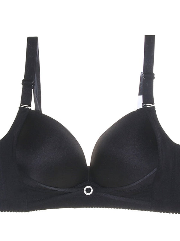 Women's Wireless Bras Double Strap Adjustable 34 Cup Deep V Breathable Push Up Pure Color Hook & Eye Casual Daily Nylon 1PC