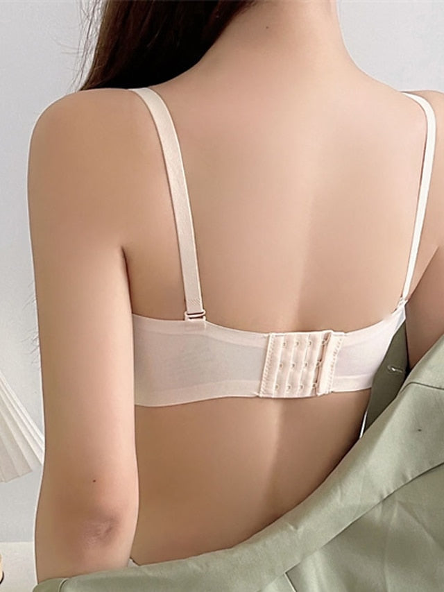 Women's Wireless Bras Padded Bras Detachable Straps Full Coverage Scoop Neck Breathable Push Up Pure Color Hook & Eye