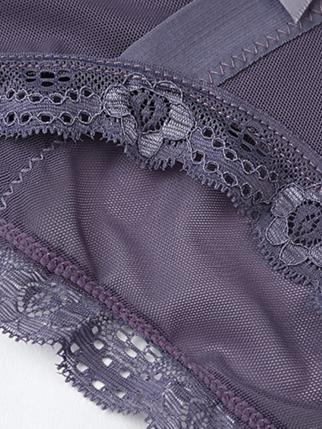 Women's Basic Panties Brief Underwear 3Pcs Comfort Mesh Hole Print Lace Pure Color