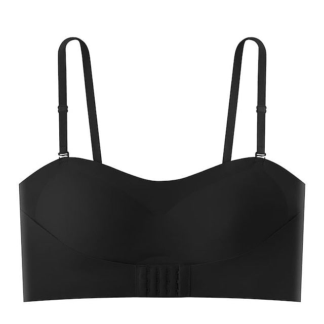 Women's Wireless Bras Padded Bras Adjustable Strapless Bras 3,4 Cup V Neck Breathable Push Up Invisible Pure Color Front Closure Date Valentine's Day Casual Daily Nylon 1PC White Black , 1 PC
