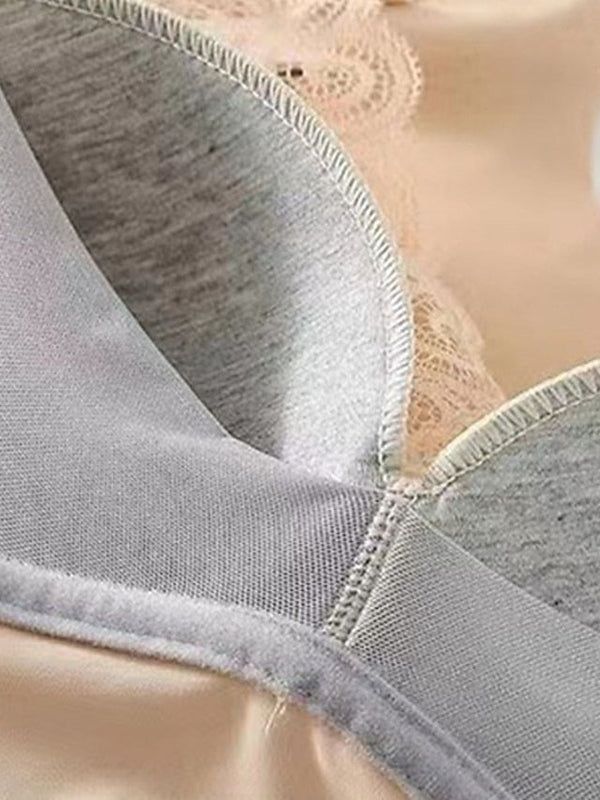 Women's Wireless Bras Padded Bras Full Coverage V Neck Breathable Push Up Lace Pure Color Pull-On Closure Date Casual Daily Nylon