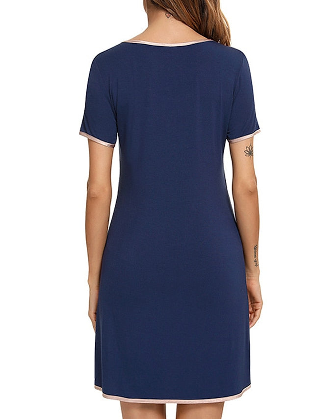 Women's Casual Crewneck T-Shirt Dress with Pocket - Solid Color Mini Shift Lounge Wear