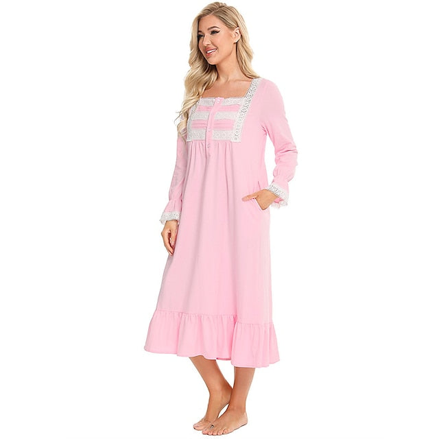 Women's Pajamas Nightgown Nighty Pjs Pure Color Simple Comfort Party Home Daily Gift Square Neck Long Sleeve Fall Spring Blue Purple
