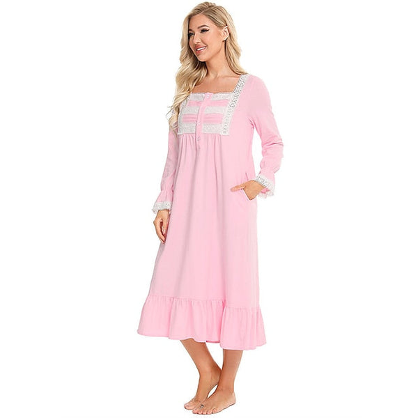 Women's Pajamas Nightgown Nighty Pjs Pure Color Simple Comfort Party Home Daily Gift Square Neck Long Sleeve Fall Spring Blue Purple