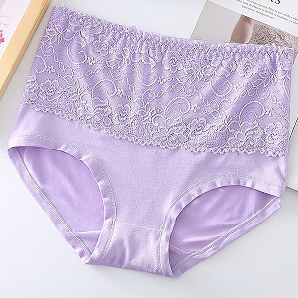 Women's Brief Underwear 3Pcs Underwear Fashion Simple Sexy Lace Hole Flower Polyester High Waist Sexy Black Purple Pink