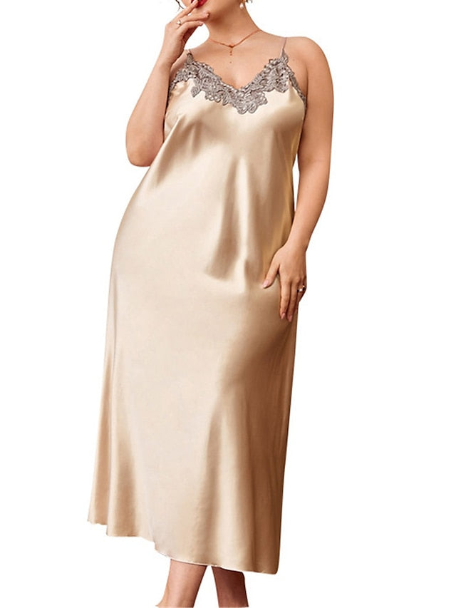 Women's Satin Maxi Dress: Casual Lace Backless Solid Color with Straps Main image