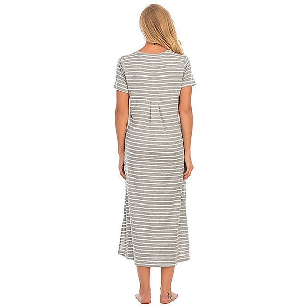Women's Pajamas Nightgown Nighty Pjs Stripe Comfort Party Home Daily Cotton Gift Short Sleeve Spring Summer Royal Blue Grey