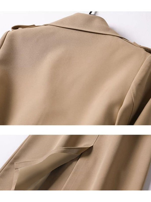 Women's Trench Coat Fall Double Breasted Lapel Long Coat with Belt Winter Warm Windproof Jacket with Pockets Maillard