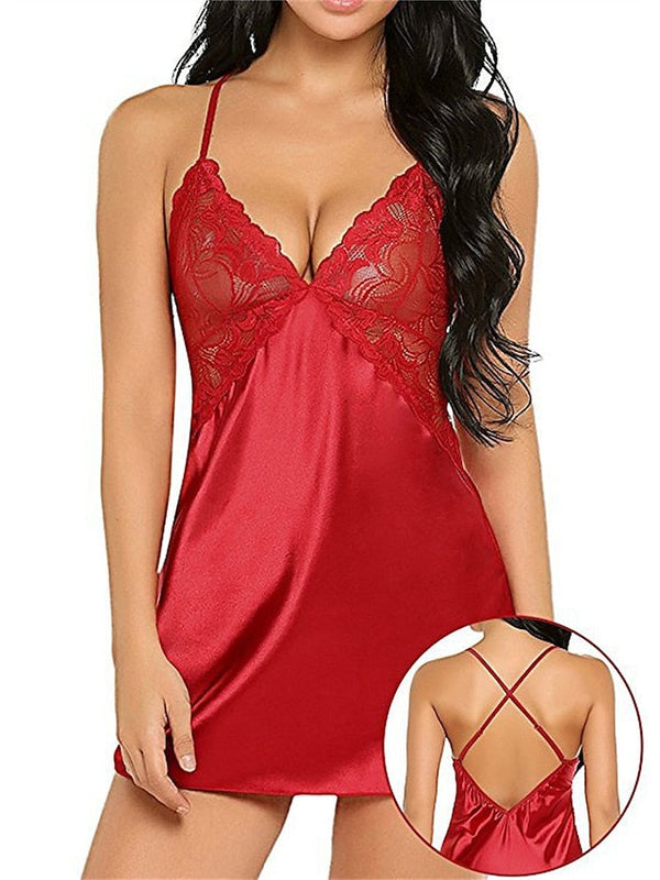 Women's Sexy Lace Backless Mini Dress - Summer Solid Color Lounge Wear