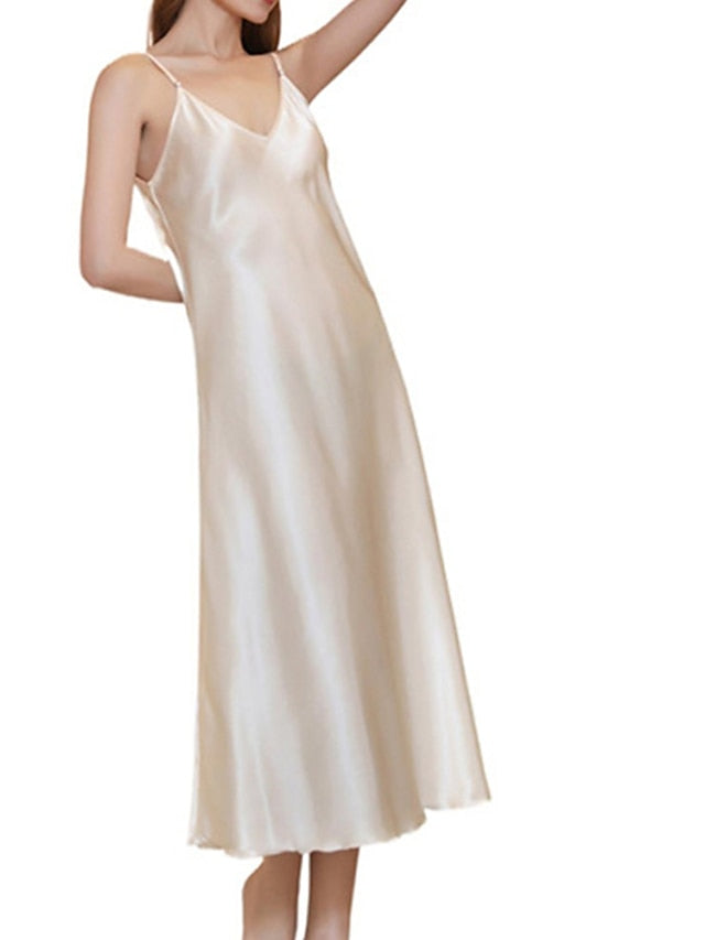 Women's Satin Sleeveless Nightgown - Retro Comfort, Breathable, Adjustable Straps, Perfect Gift