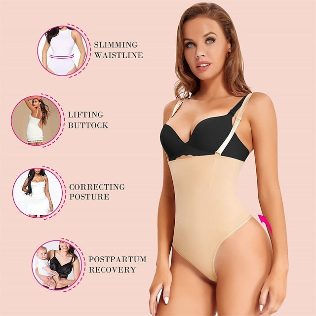 Women Waist Trainer Shapewear Thong Bodysuit Seamless Tummy Control Panty Faja Open Bust Body Shaper