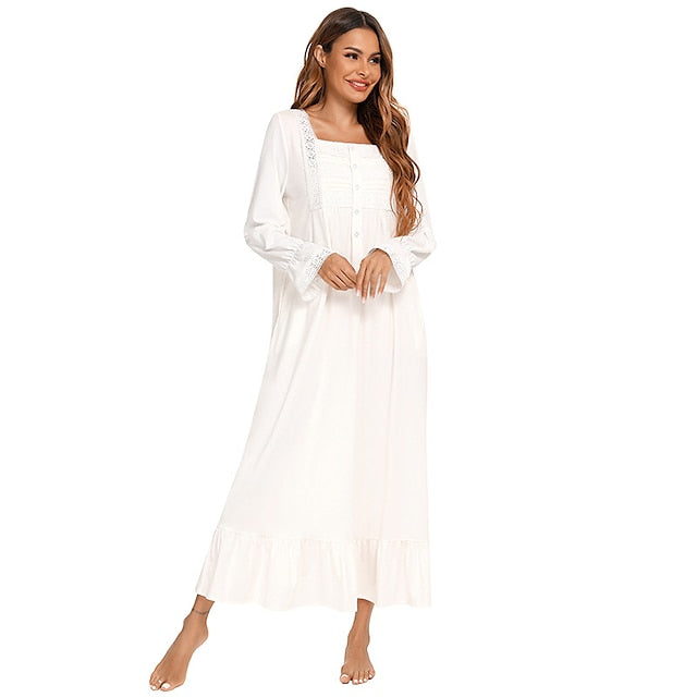 Women's Pajamas Nightgown Nighty Pjs Pure Color Simple Comfort Party Home Daily Gift Square Neck Long Sleeve Fall Spring Blue Purple