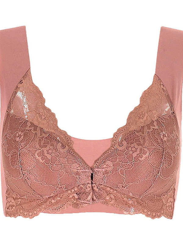Women's Lace Bras Fixed Straps Sheer Bras Full Coverage V Neck Breathable Lace Pure Color Front Closure Date Casual Daily