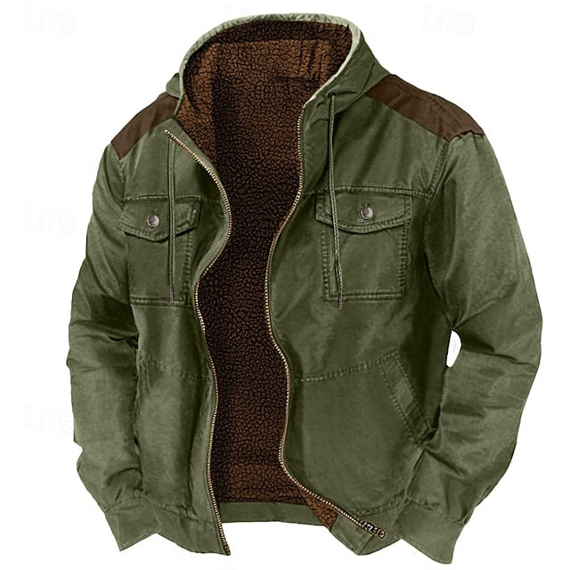 Men's Color Block Full Zip Hoodie - Fleece Jacket with Hooded Neckline - Stylish Long Sleeve Casual Wear Main image