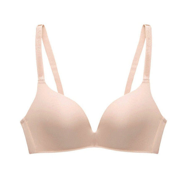 Solid Color Seamless Wire Free Push Up Brassiere For Women A/B Cup