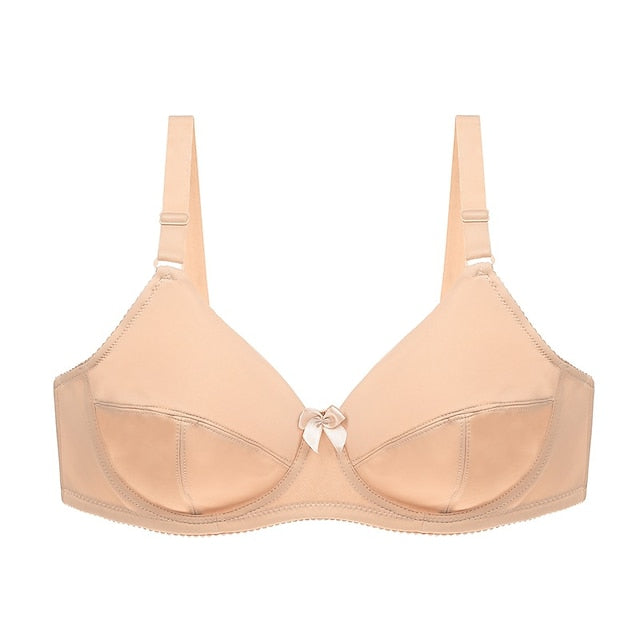 Women's Underwire Bras Full Coverage Pure Color Hook & Eye Nylon 1PC Plus Size