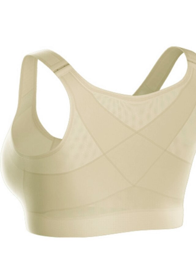 Women's Wireless Bras Sports Bras Fixed Straps 34 Cup Scoop Neck Breathable Running Sport Pure Color Front Closure Sport Nylon 1PC Bras & Bralettes