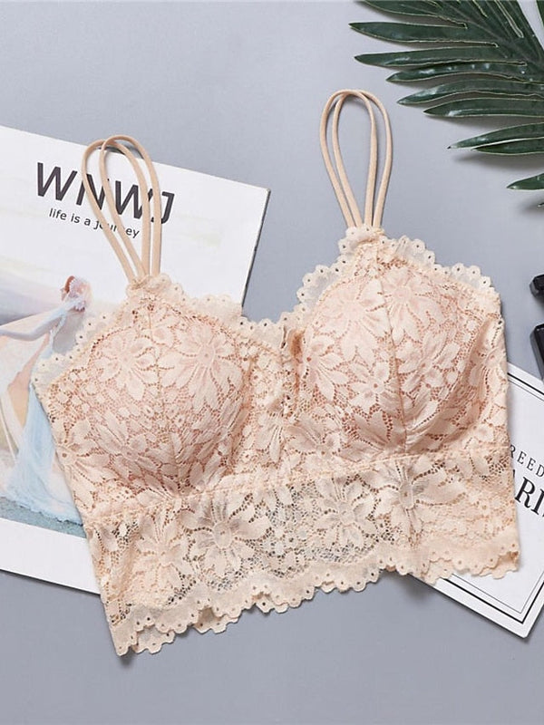 Women's Wireless Bras Fixed Straps Full Coverage Scoop Neck Breathable Lace Pure Color Pull-On Closure Date Casual Daily Nylon Sexy 1PC White Black , Bras & Bralettes , 1 PC