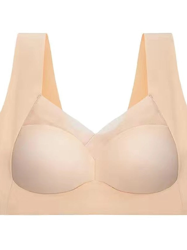 Women's Wireless Bras Fixed Straps Full Coverage V Neck Breathable Pure Color Pull-On Closure Casual Daily Nylon 1PC Pink Bras & Bralettes