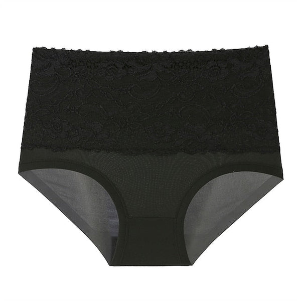 Women's Brief Underwear 3Pcs Underwear Fashion Simple Sexy Lace Hole Flower Polyester High Waist Sexy Black Purple Pink