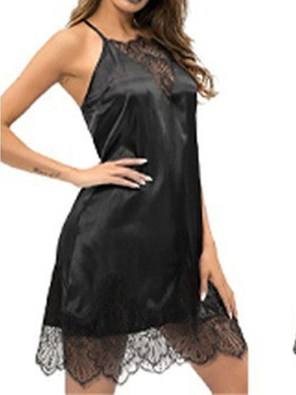 Women's Sexy Lace Patchwork Sheath Mini Dress - ColorBlock Party Strap Dress