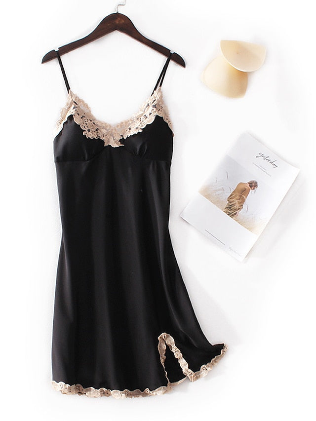 Elegant Women's Satin Lace Backless Mini Dress - Sexy Solid Color Party Wear