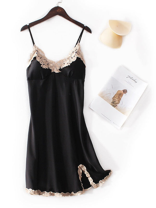 Elegant Women's Satin Lace Backless Mini Dress - Sexy Solid Color Party Wear