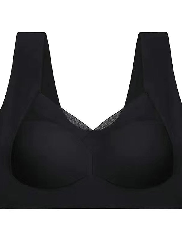 Women's Wireless Bras Fixed Straps Full Coverage V Neck Breathable Pure Color Pull-On Closure Casual Daily Nylon 1PC Pink Bras & Bralettes