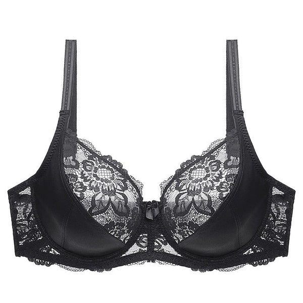 Female Luxury Lace Plus Size Gathered Bra Solid Color Push Up Fashion Sexy Thin Breathable Bra