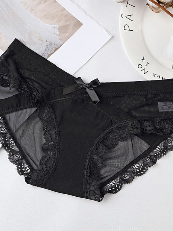 Women's Basic Panties Brief Underwear 3Pcs Comfort Mesh Hole Print Lace Pure Color
