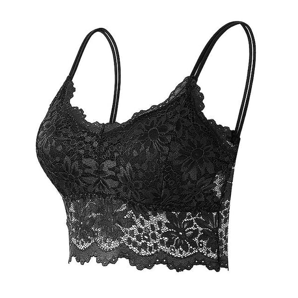 Women's Lace Bras Fixed Straps Sheer Bras Full Coverage V Neck Breathable Push Up Lace Pure Color Pull-On Closure Date