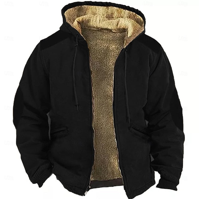 Men's Vintage Full Zip Hoodie - Fuzzy Sherpa Fleece Jacket with Drawstring & Zipper Closure - Stylish Long Sleeve Casual Wear for Fall & Winter Secondary image