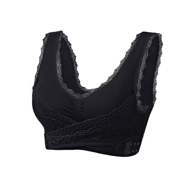 Women's Oversized Lace Sports Bras Cross Front Side Buckle Wire Free Bra Yoga Workout Activewear